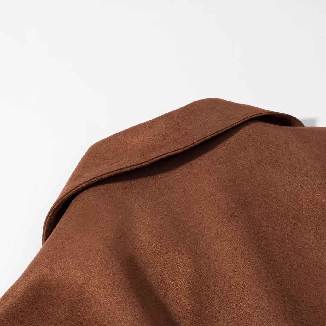 Damen Kurzjacke im Veloursleder‑Look mit Taillengürtel und großem Revers Nord Taschen