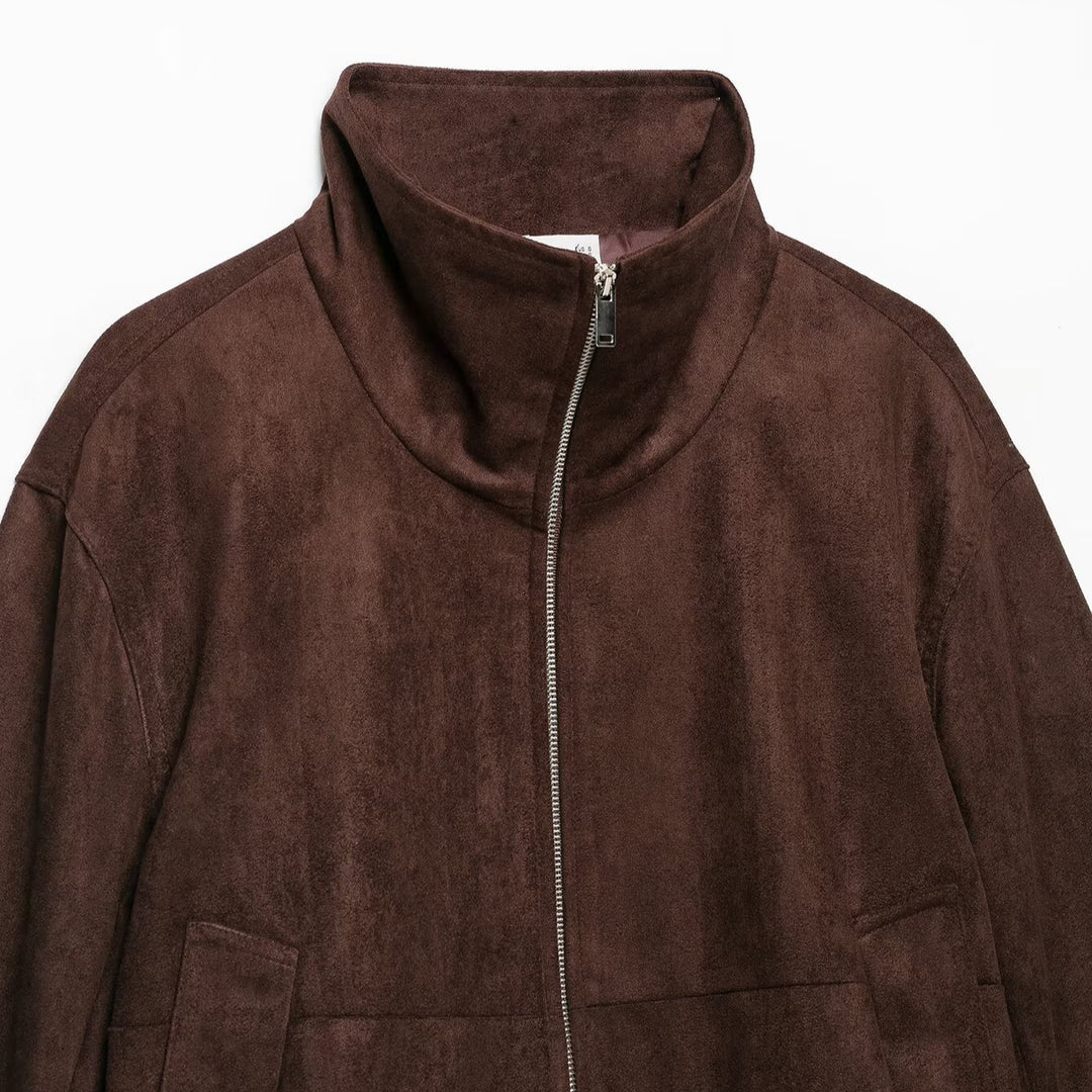Damen Velourslederoptik Bomberjacke mit Funnelkragen und elastischem Saum Nord Taschen