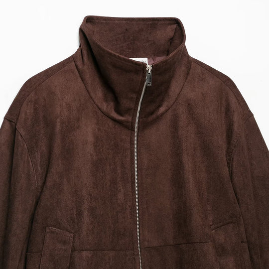 Damen Velourslederoptik Bomberjacke mit Funnelkragen und elastischem Saum Nord Taschen