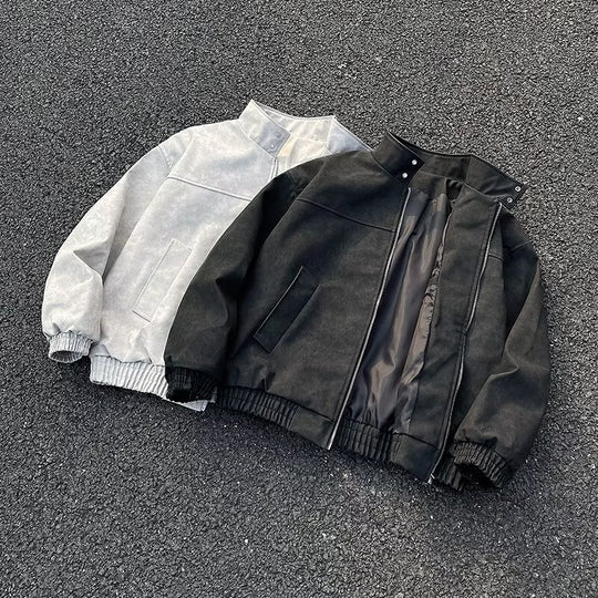 Unisex Kurz geschnittene Oversize-Bomberjacke mit Stehkragen und elastischem Saum Nord Taschen