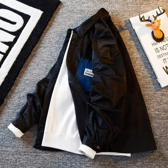 Herren Struktur-Cord-Overshirt mit versteckter Knopfleiste und kontrastierter Innenpattentasche Nord Taschen