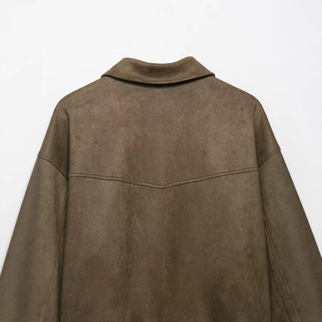 Damen Kurzjacke aus Veloursimitat mit hohem Funnelkragen und Pattentaschen Nord Taschen