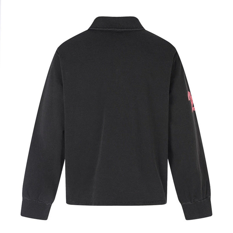 Herren Langarm-Poloshirt mit vintage-inspiriertem Frontprint, Hemdkragen und Knopfleiste Nord Taschen