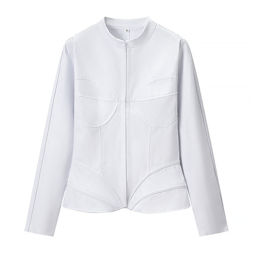 Damen Taillierte Kunstlederjacke mit Stehkragen und figurformenden Ziernähten Nord Taschen