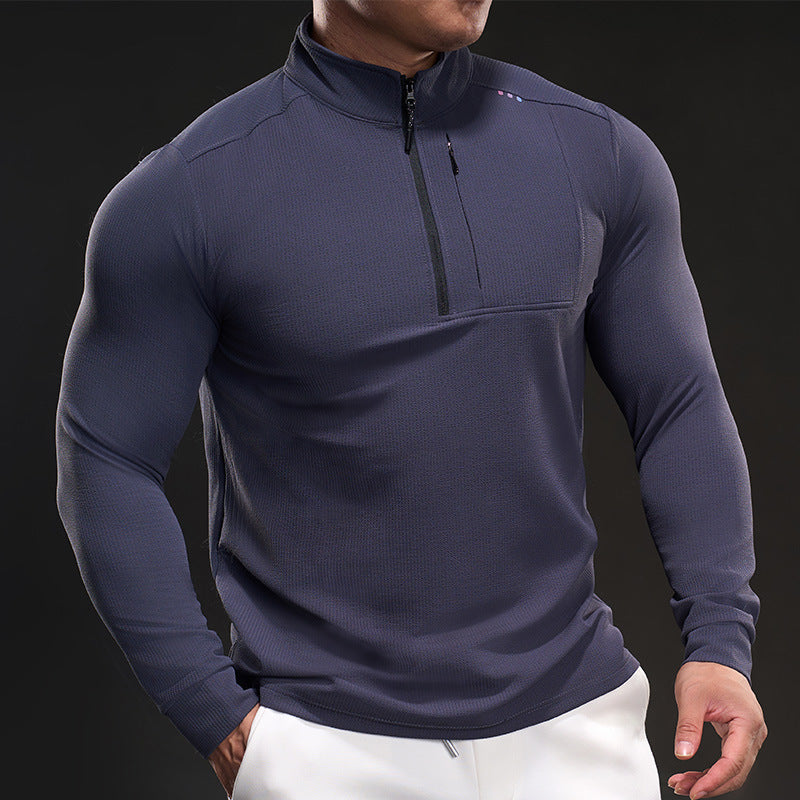 Herren Slim-Fit Thermo-Longsleeve mit Stehkragen und Brustreißverschluss Nord Taschen