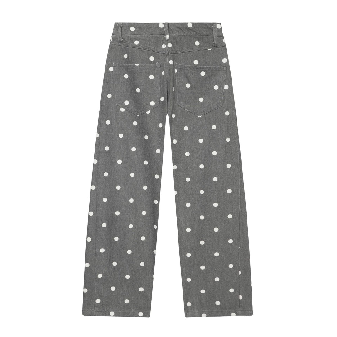 Damen Hochgeschnittene Culotte-Jeans mit weitem Bein, Polka-Dot-Print und aufgesetzten Gesäßtaschen Nord Taschen