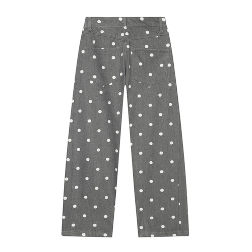 Damen Hochgeschnittene Culotte-Jeans mit weitem Bein, Polka-Dot-Print und aufgesetzten Gesäßtaschen Nord Taschen