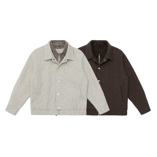 Herren Kurzblouson aus Wollmix mit kariert gefütterter Innenweste und Druckknopfblende Nord Taschen