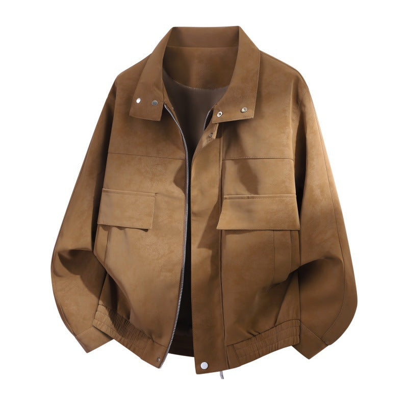 Herren Oversize Field-Bomberjacke im Velours-Look mit Frontklappen, verdecktem Zwei-Wege-Reißverschluss & verstärktem Stehkragen Nord Taschen