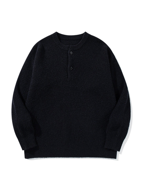Herren Grobstrick-Henley-Pullover mit halber Knopfleiste und Rippbündchen Nord Taschen