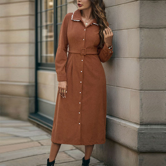 Damen Hemdblusenkleid mit Gürtel und Rüschen Nord Taschen