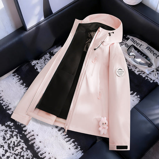 Damen Leichte wasserdichte Kapuzenjacke mit Teddy‑Charm und verdeckten Reißverschlusstaschen Nord Taschen
