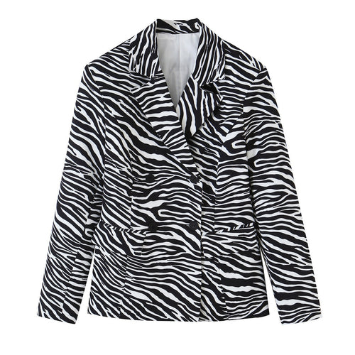Damen Zebra-Print Blazer im Tailoring-Look mit Doppelreiher und figurbetonter Taille Nord Taschen