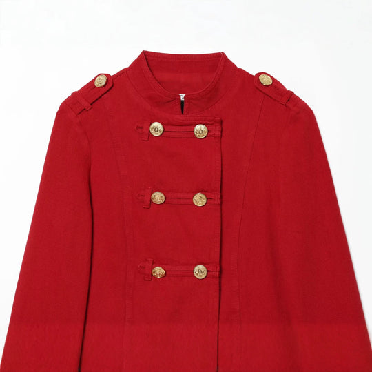 Damen Kurze Militärblazer-Jacke mit Stehkragen und goldenen Zierknöpfen Nord Taschen