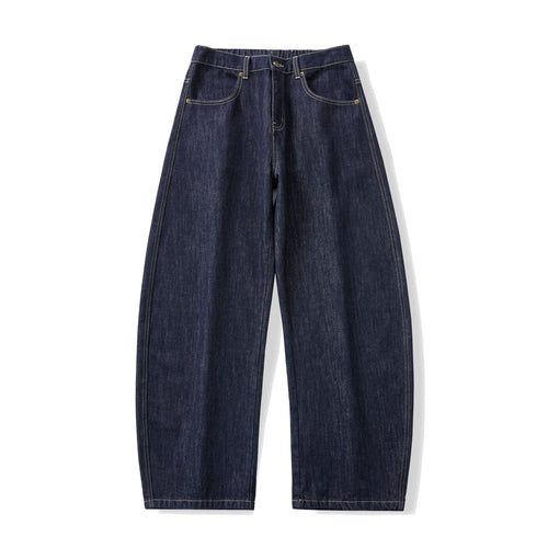 Damen Weite hochgeschnittene Cropped-Jeans aus Raw-Denim mit klassischem Taschen-Design Nord Taschen