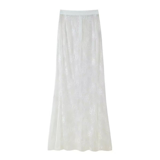 Damen Langer Spitzen‑Maxirock mit elastischem Bund und transparentem Einsatz Nord Taschen