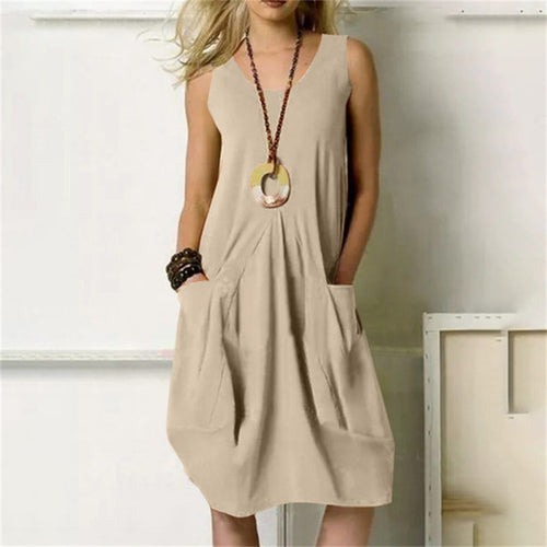 Ärmelloses Baumwoll-Kleid mit Taschen