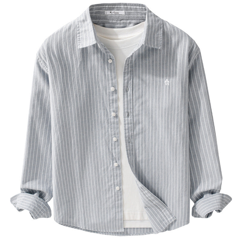 Herren Gestreiftes Layering-Hemd aus feinem Oxford-Baumwollstoff mit entspanntem Schnitt Nord Taschen