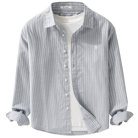 Herren Gestreiftes Layering-Hemd aus feinem Oxford-Baumwollstoff mit entspanntem Schnitt Nord Taschen