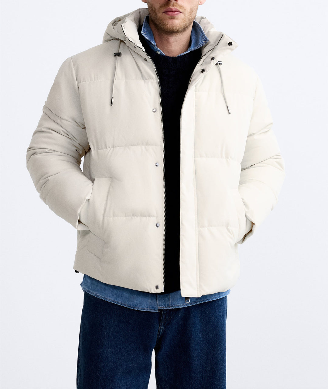 Herren Kurz geschnittener wattierter Kapuzenblouson mit Kordzug und verdeckter Zip-Front Nord Taschen