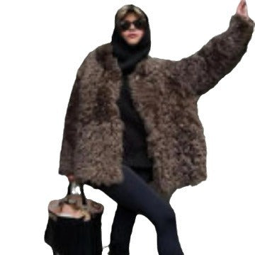 Damen Oversized Kunstfellmantel mit hohem Kragen und Teddystruktur Nord Taschen