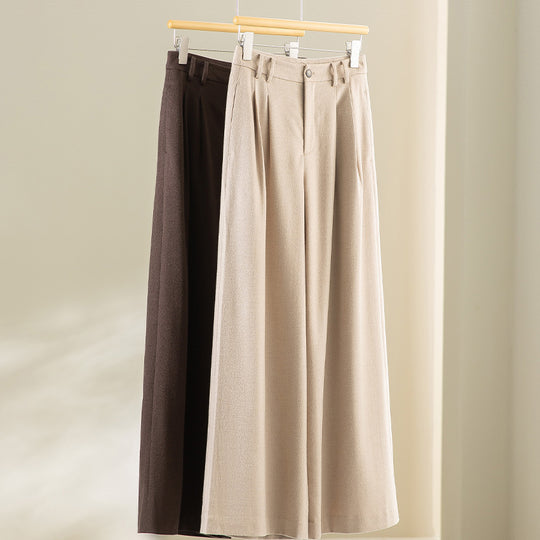 Damen Weite Bundfalten-Hochbundhose aus Wollmischung Nord Taschen