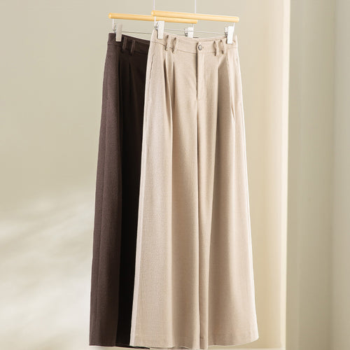 Damen Weite Bundfalten-Hochbundhose aus Wollmischung Nord Taschen