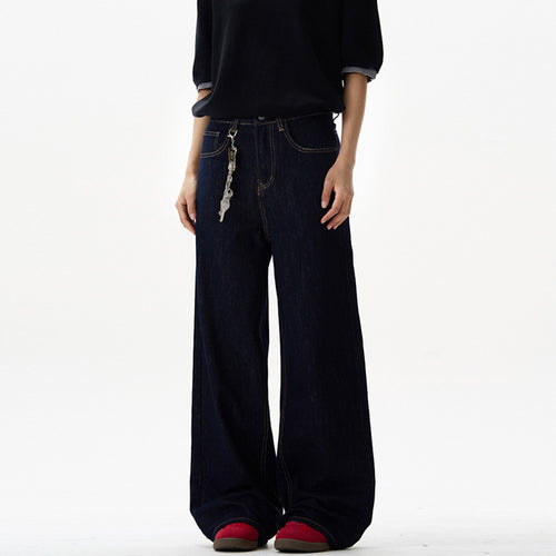 Damen Fließende Oversize-Denim-Palazzohose mit hohem Bund und langen Saumfalten Nord Taschen