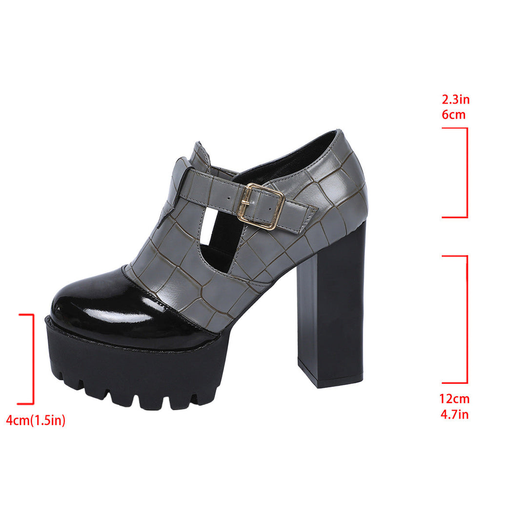 Damen Plateau-Pumps mit modischem Krokoprägungs-Design und verstellbarem Riemen