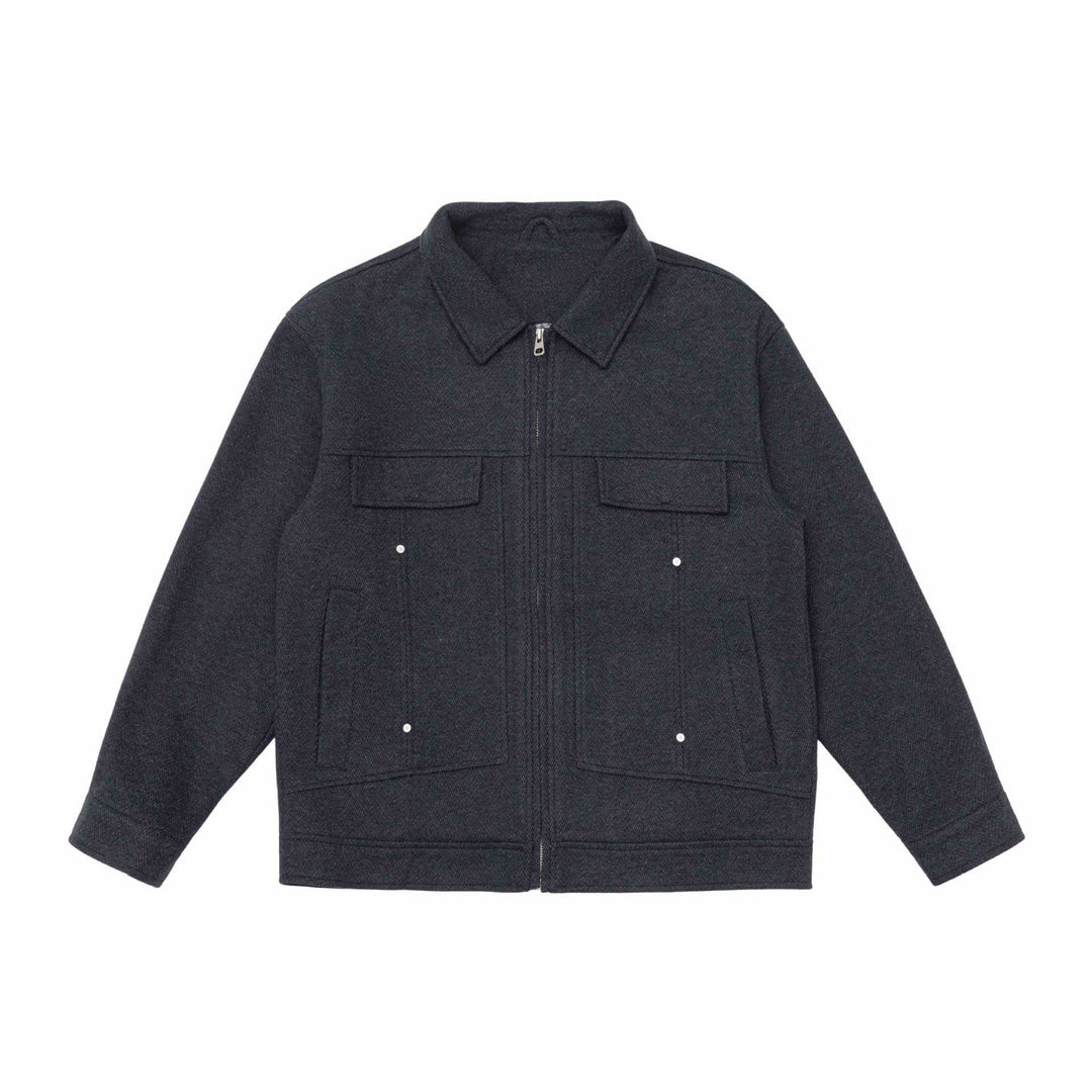 Herren Wollmix‑Shacket mit Reißverschluss, Pattentaschen und kastiger Silhouette Nord Taschen