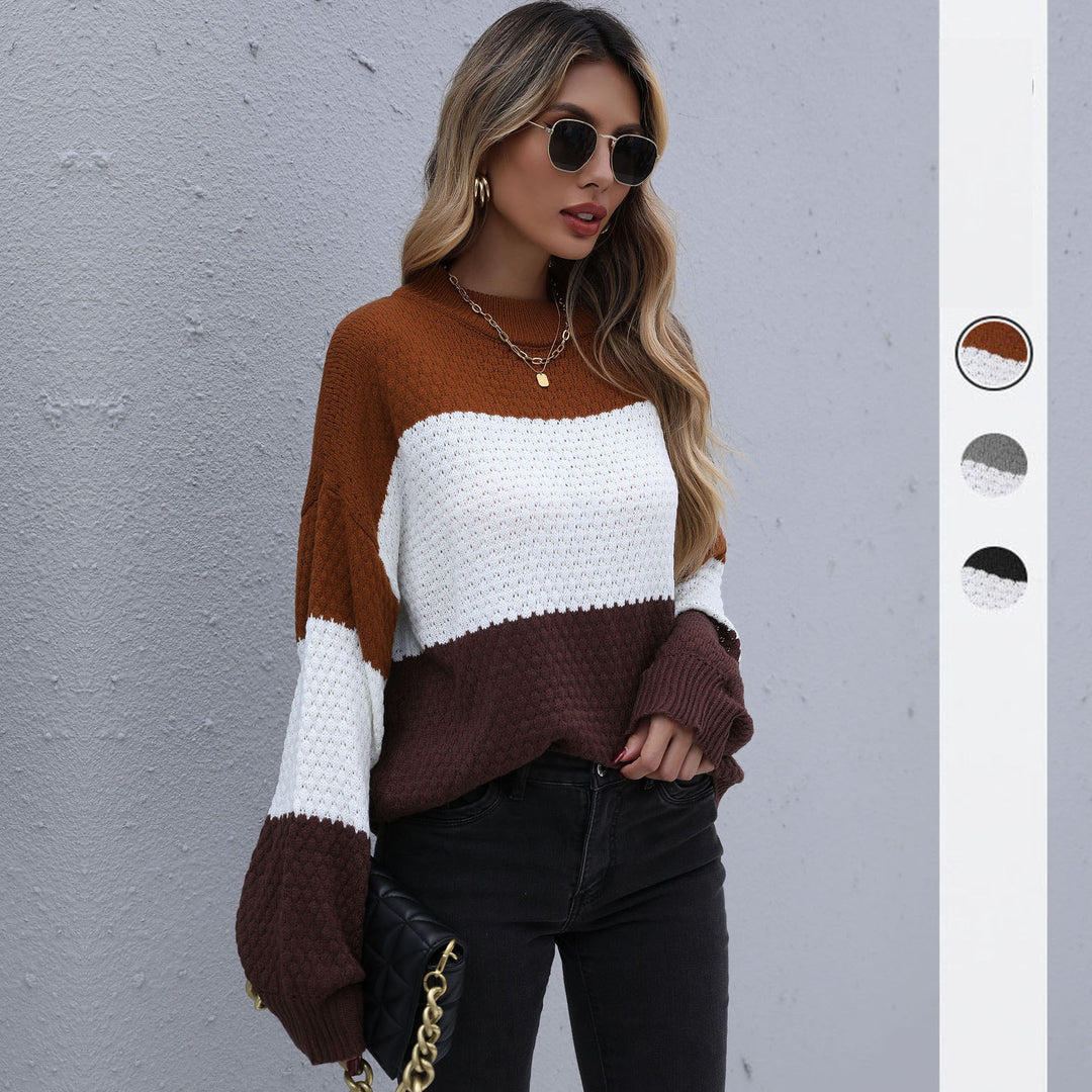 Damen Colorblock-Strickpullover mit grobem Strukturstrick und überschnittener Schulter Nord Taschen