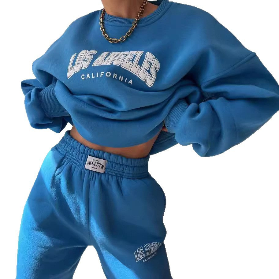 Damen Oversized Lounge-Set aus Baumwollfleece mit Collegestickerei und relaxed Jogginghose Nord Taschen