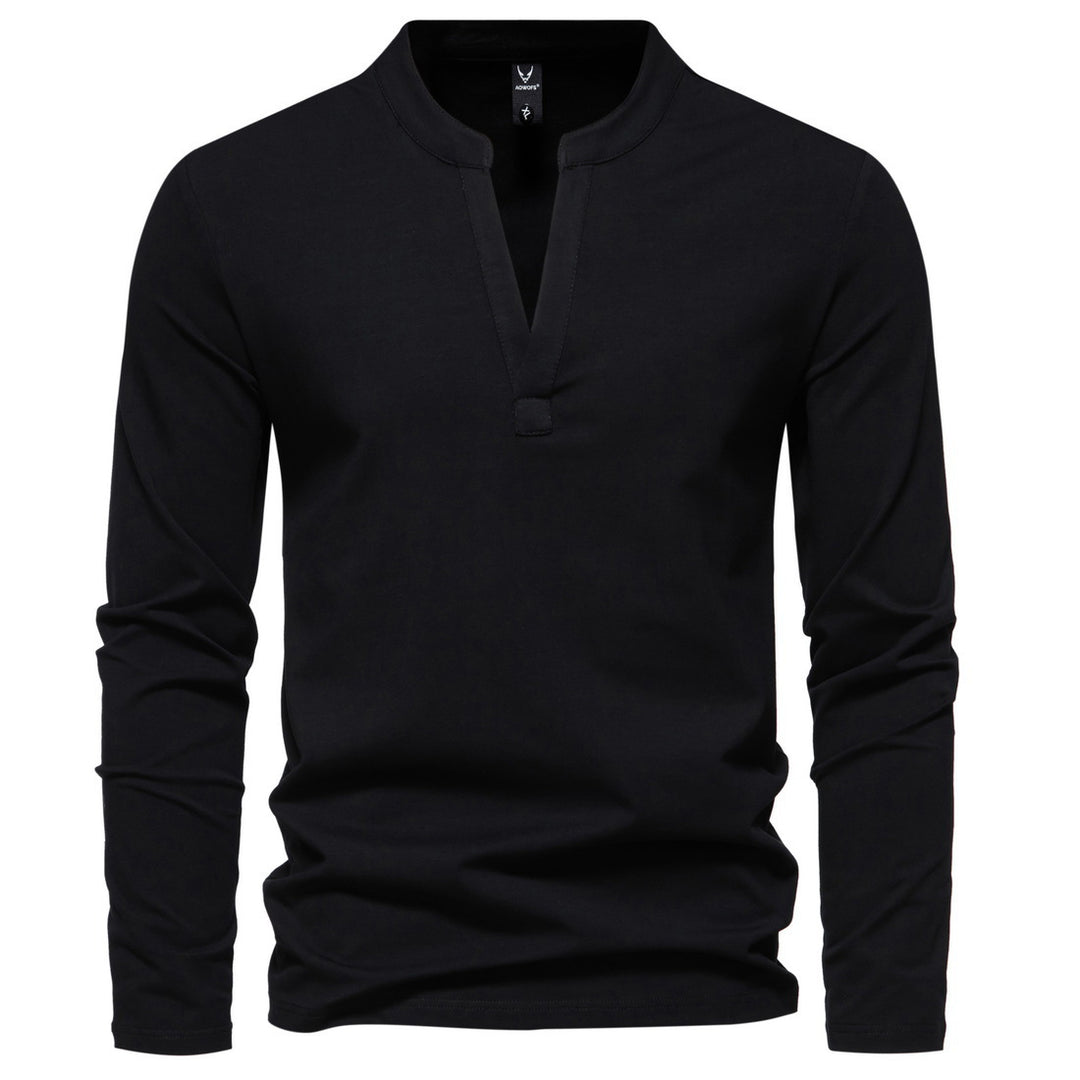 Herren langärmeliges Henleyshirt mit Stehkragen, tiefer V-Öffnung und schmaler Passform Nord Taschen