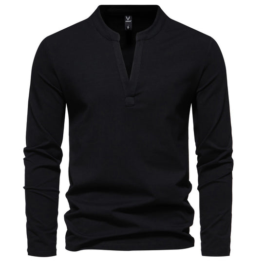 Herren langärmeliges Henleyshirt mit Stehkragen, tiefer V-Öffnung und schmaler Passform Nord Taschen