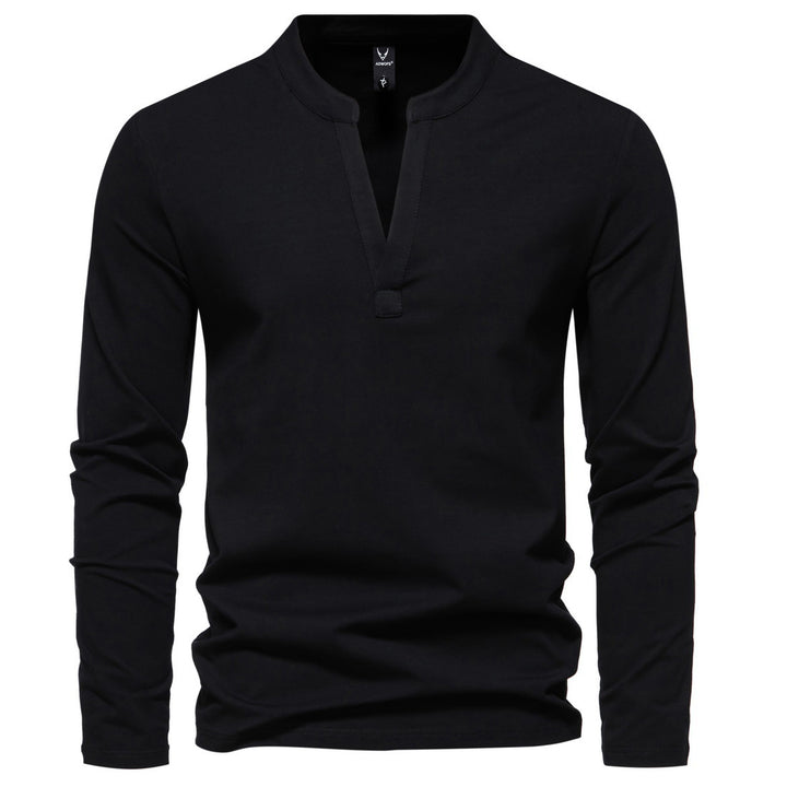 Herren langärmeliges Henleyshirt mit Stehkragen, tiefer V-Öffnung und schmaler Passform Nord Taschen