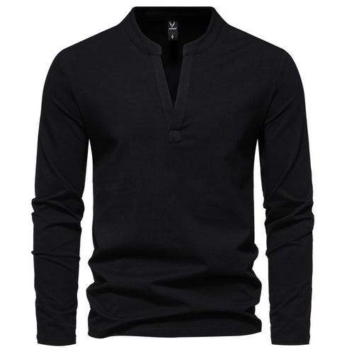 Herren langärmeliges Henleyshirt mit Stehkragen, tiefer V-Öffnung und schmaler Passform Nord Taschen