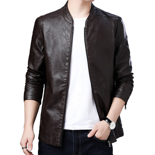 Herren schlanker Lederoptik-Blouson im Aviator-Minimalstil mit Stehkragen und Reißverschlussärmeln Nord Taschen