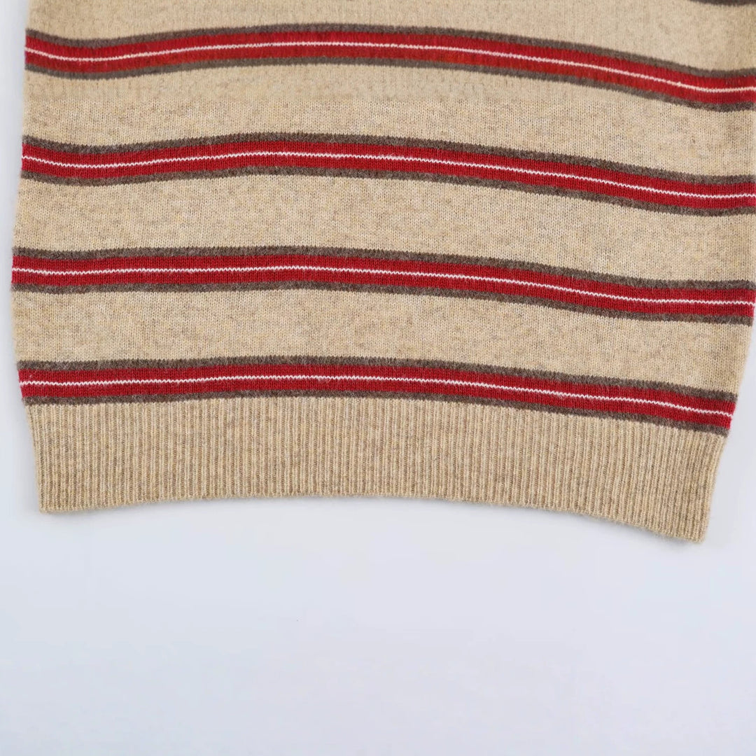 Damen Gestreifter Oversize-Pullover mit Polokragen und V-Ausschnitt Nord Taschen