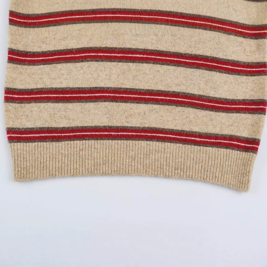 Damen Gestreifter Oversize-Pullover mit Polokragen und V-Ausschnitt Nord Taschen