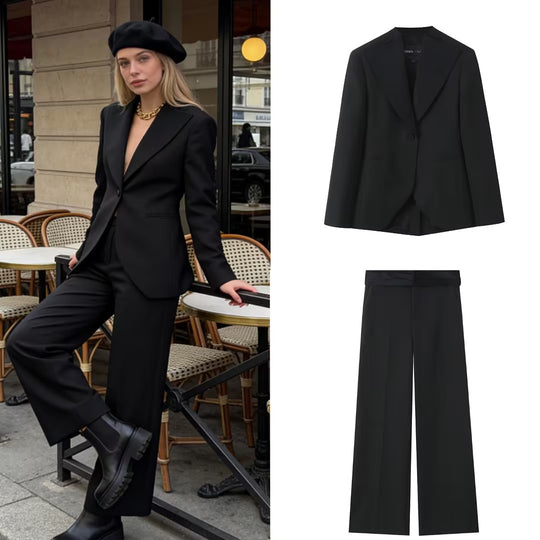 Damen Taillierter Ein-Knopf-Blazer mit breitem Schalkragen und schmaler Silhouette Nord Taschen