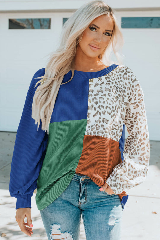 Damen Oversize-Patchwork-Pullover mit Animalprint und Strukturstrick Nord Taschen
