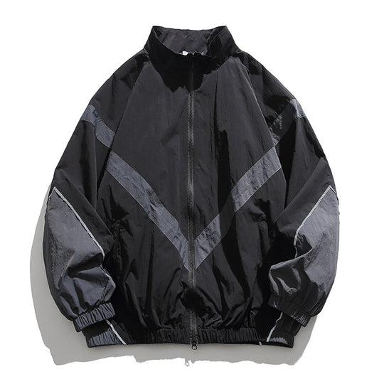 [Unisex] Oversize technische Wind- und Regenjacke mit Stehkragen, reflektierenden Paspeln und elastischem Saum Nord Taschen
