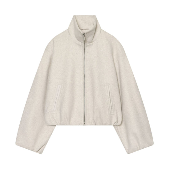 Damen Cropped Wollmix-Blouson mit hohem Stehkragen und Reißverschluss Nord Taschen