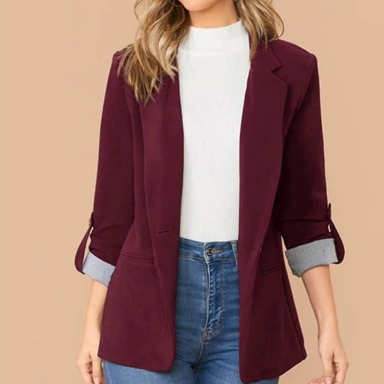 Damen schmal geschnittener Blazer mit Dreiviertelärmeln und umgeschlagenen Manschetten Nord Taschen