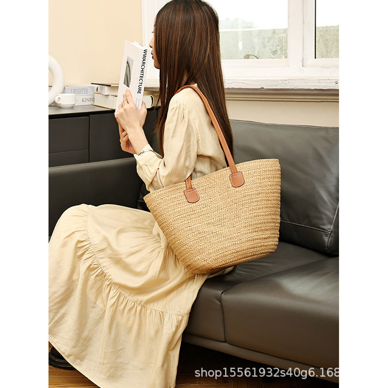 Damen Strandtasche mit geflochtenem Design und robusten Ledergriffen Nord Taschen