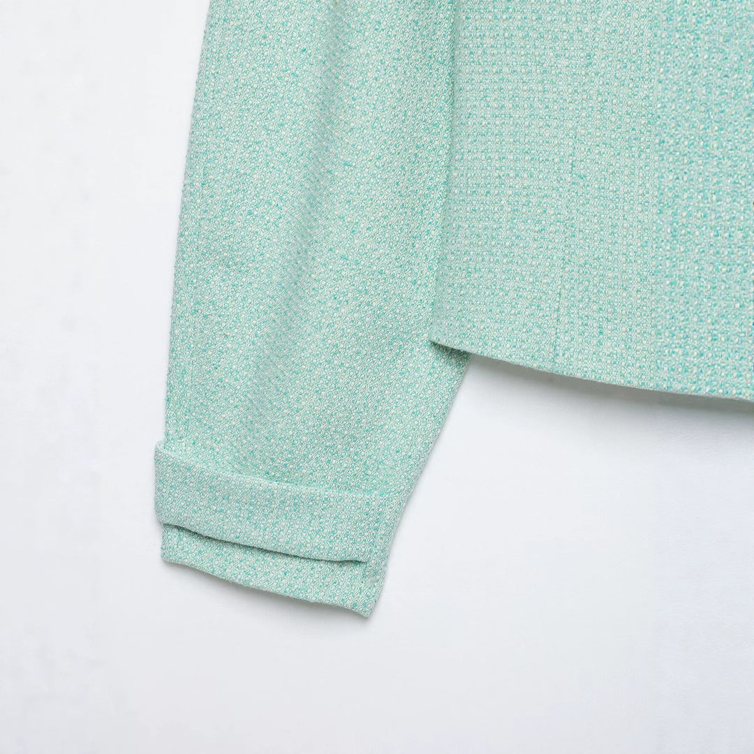 Damen Kurzblouson aus Bouclé mit verdecktem Reißverschluss und Umschlagmanschetten Nord Taschen