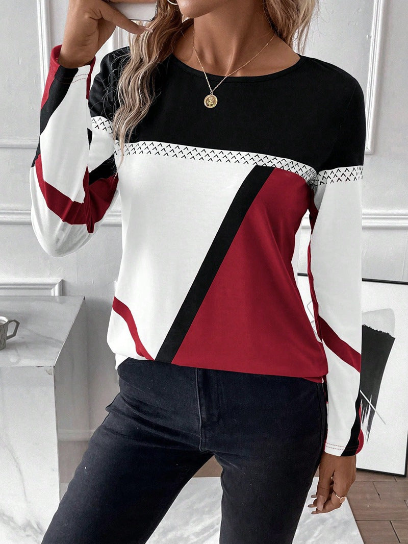 Damen Langarmshirt mit grafischem Colorblock-Design und Rundhals Nord Taschen