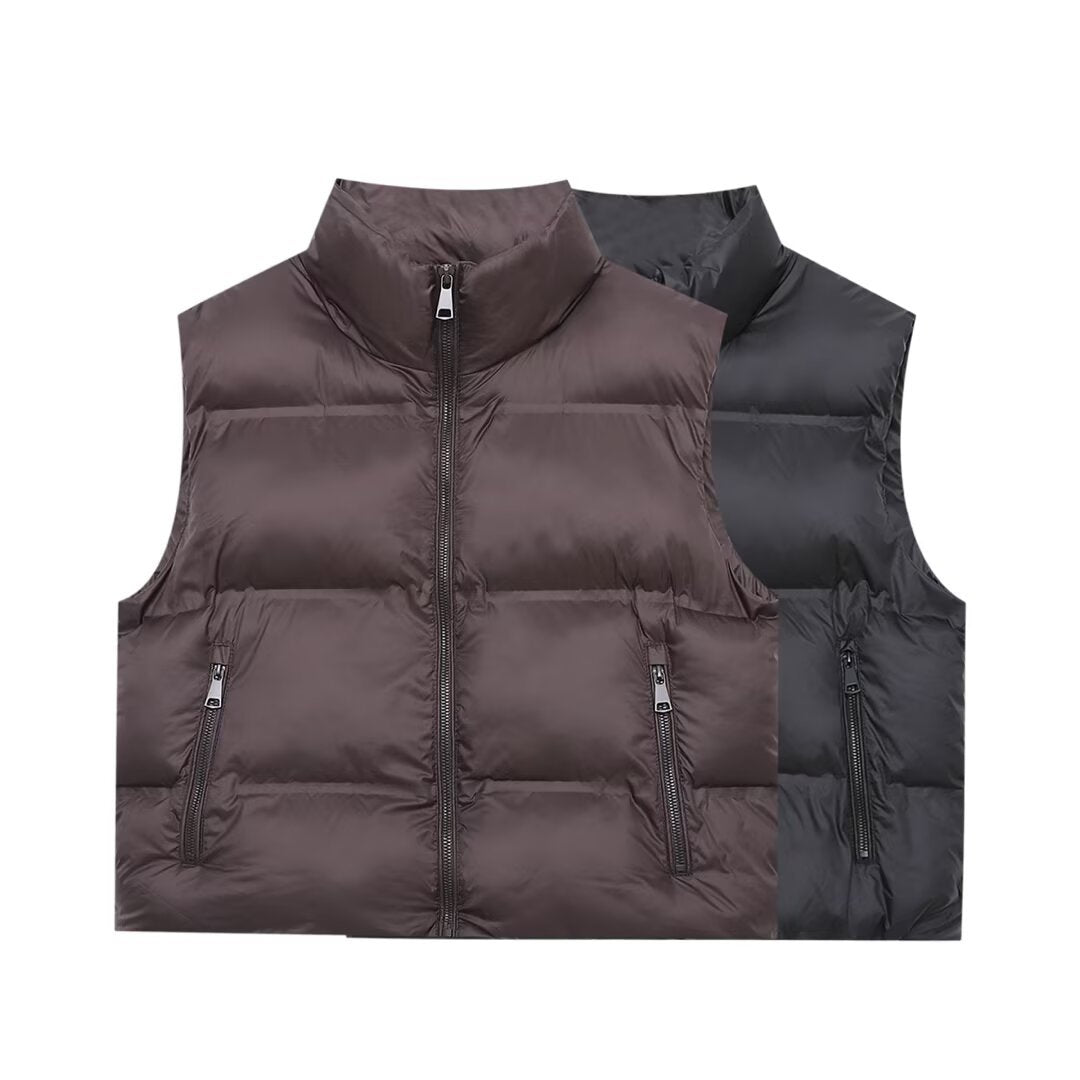 Damen Wattierte Cropped‑Steppweste mit hohem Stehkragen und Reißverschlusstaschen Nord Taschen