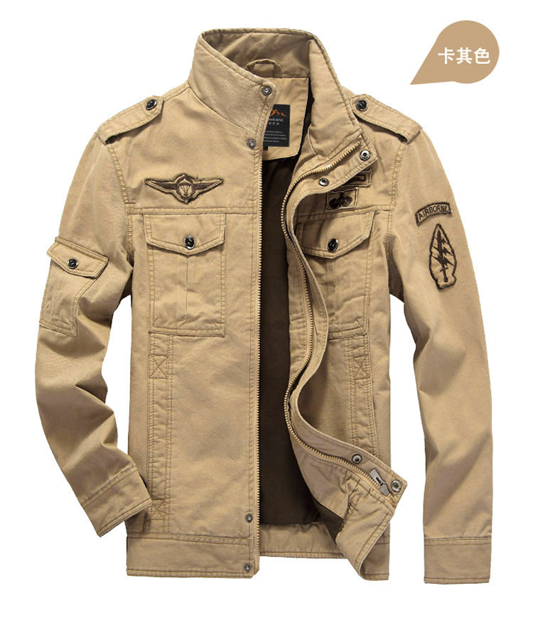 Herren Canvas-Fieldjacke im Military-Utility-Stil mit Stehkragen, Epauletten und Multifunktionstaschen Nord Taschen