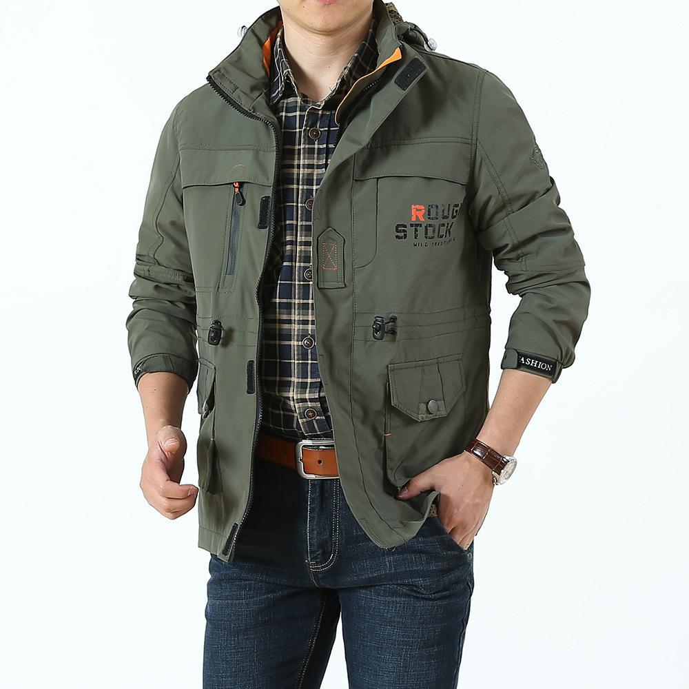 Herren Utility-Fieldjacke mit Kapuze, Multifunktionstaschen und Taillenzug Nord Taschen